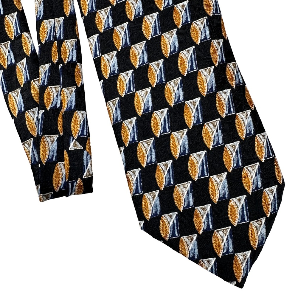 Harold Powell Silk Black Gold Blue Men's Tie necktie Italy geometric pattern